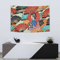 Japanese Geisha Katana Tapestry Japan Sensu Seigaiha Pattern - Polynesian Pride