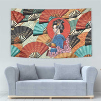 Japanese Geisha Katana Tapestry Japan Sensu Seigaiha Pattern - Polynesian Pride