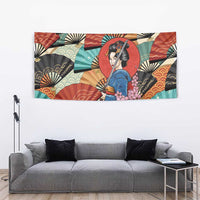 Japanese Geisha Katana Tapestry Japan Sensu Seigaiha Pattern - Polynesian Pride