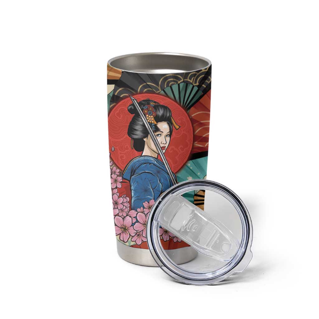 Japanese Geisha Katana Tumbler Cup Japan Sensu Seigaiha Pattern LT14 - Polynesian Pride