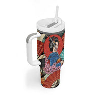 Japanese Geisha Katana Tumbler With Handle Japan Sensu Seigaiha Pattern - Polynesian Pride