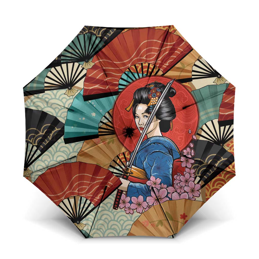 Japanese Geisha Katana Umbrella Japan Sensu Seigaiha Pattern - Polynesian Pride