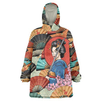 Japanese Geisha Katana Wearable Blanket Hoodie Japan Sensu Seigaiha Pattern LT14 One Size Multicolor - Polynesian Pride