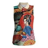 Japanese Geisha Katana Women Sleeveless Polo Shirt - Japan Sensu Seigaiha Pattern LT14 Female Multicolor - Polynesian Pride