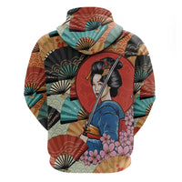 Japanese Geisha Katana Zip Hoodie Japan Sensu Seigaiha Pattern LT14 - Polynesian Pride