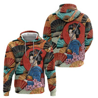 Japanese Geisha Katana Zip Hoodie Japan Sensu Seigaiha Pattern LT14 - Polynesian Pride