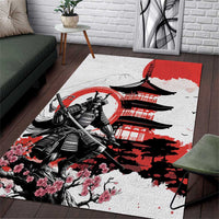Japanese Samurai Warrior Enso Area Rug Japan Pagoda Sakura Watercolor - Polynesian Pride