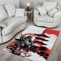 Japanese Samurai Warrior Enso Area Rug Japan Pagoda Sakura Watercolor - Polynesian Pride