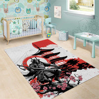 Japanese Samurai Warrior Enso Area Rug Japan Pagoda Sakura Watercolor - Polynesian Pride