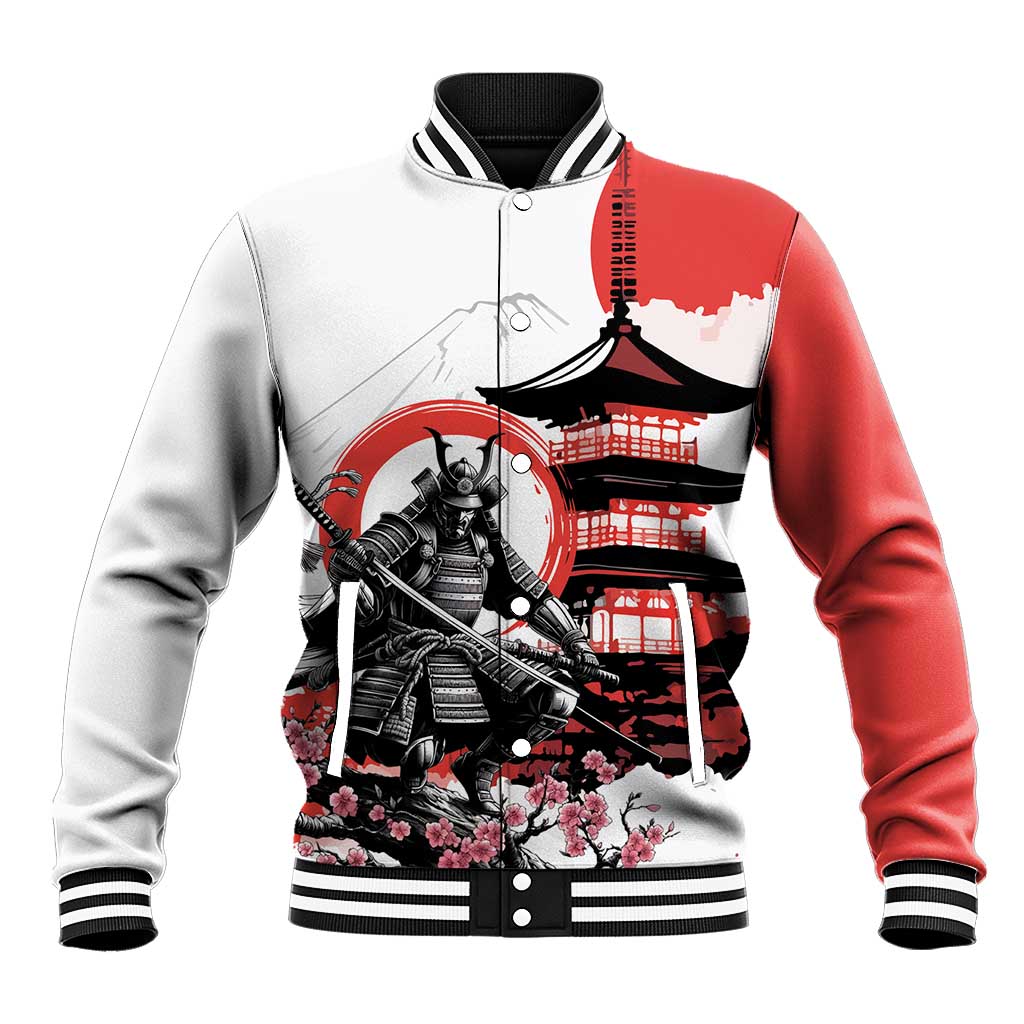 Japanese Samurai Warrior Enso Baseball Jacket Japan Pagoda Sakura Watercolor - Polynesian Pride