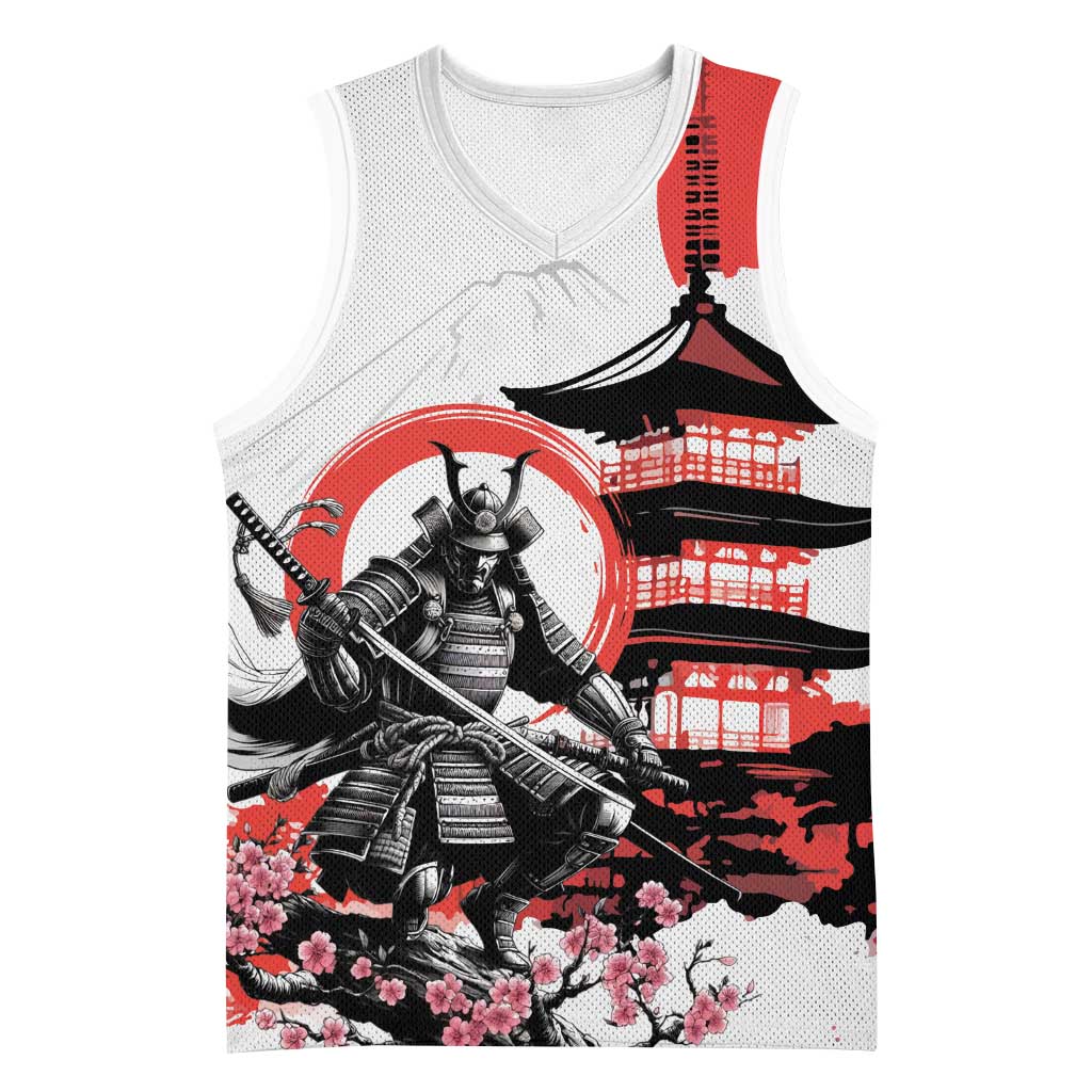 Japanese Samurai Warrior Enso Basketball Jersey Japan Pagoda Sakura Watercolor - Polynesian Pride
