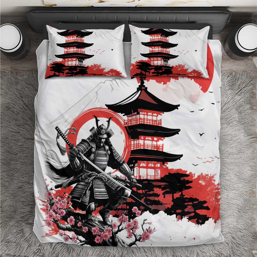 Japanese Samurai Warrior Enso Bedding Set Japan Pagoda Sakura Watercolor LT14 White - Polynesian Pride