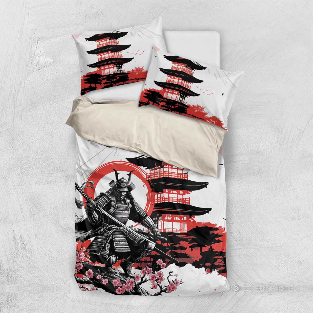 Japanese Samurai Warrior Enso Bedding Set Japan Pagoda Sakura Watercolor LT14 US Twin 172cm x 218cm White - Polynesian Pride
