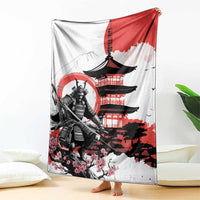Japanese Samurai Warrior Enso Blanket Japan Pagoda Sakura Watercolor - Polynesian Pride