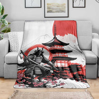 Japanese Samurai Warrior Enso Blanket Japan Pagoda Sakura Watercolor - Polynesian Pride