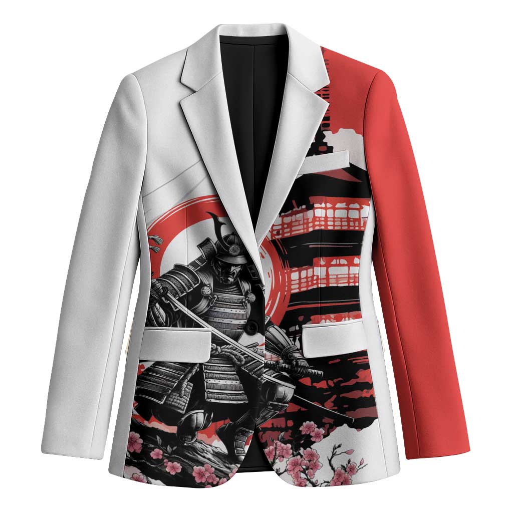 Japanese Samurai Warrior Enso Blazer Japan Pagoda Sakura Watercolor LT14 Unisex White - Polynesian Pride