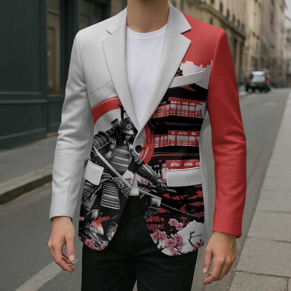 Japanese Samurai Warrior Enso Blazer Japan Pagoda Sakura Watercolor LT14 - Polynesian Pride