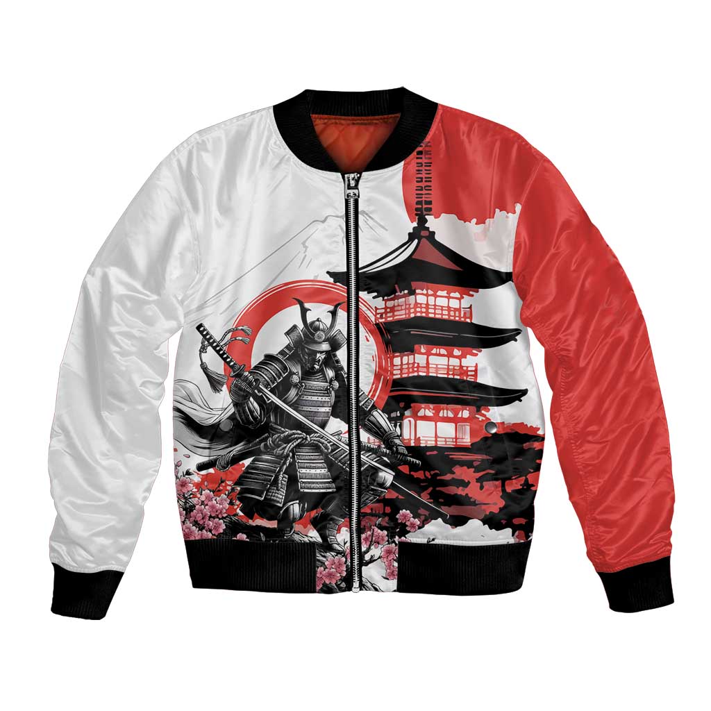 Japanese Samurai Warrior Enso Bomber Jacket Japan Pagoda Sakura Watercolor - Polynesian Pride