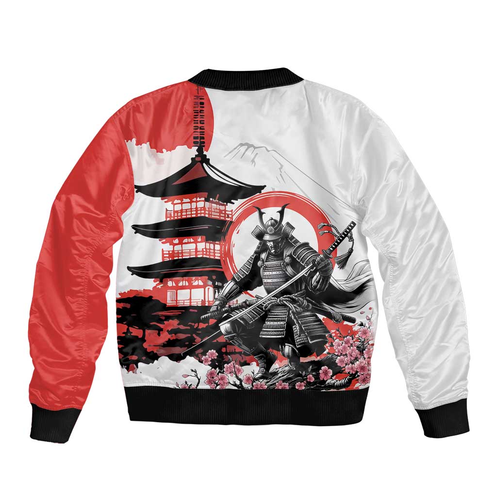 Japanese Samurai Warrior Enso Bomber Jacket Japan Pagoda Sakura Watercolor - Polynesian Pride