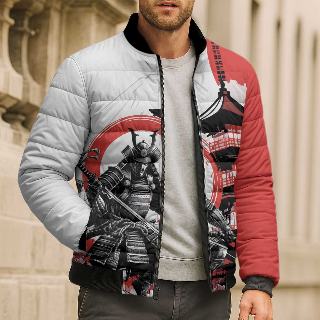 Japanese Samurai Warrior Enso Bomber Puffer Jacket Japan Pagoda Sakura Watercolor - Polynesian Pride