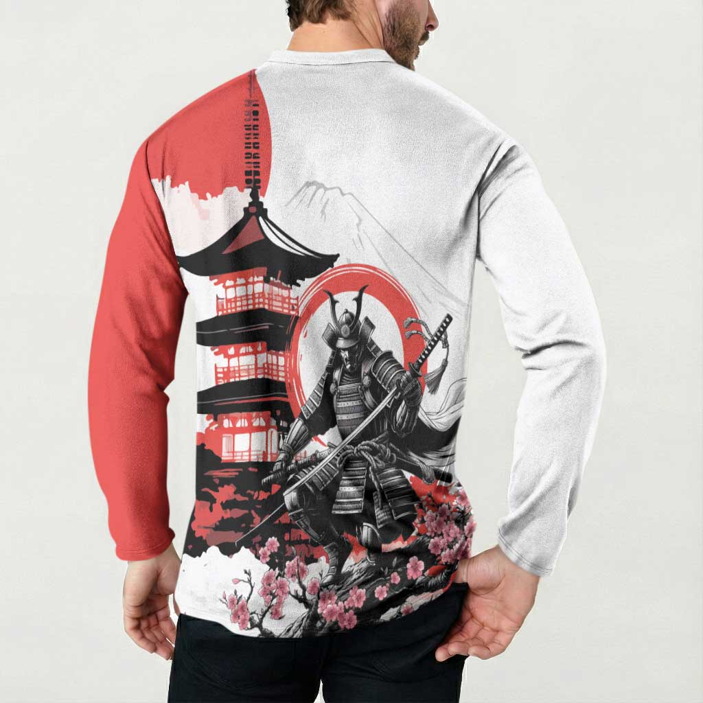 Japanese Samurai Warrior Enso Button Sweatshirt Japan Pagoda Sakura Watercolor LT14 - Polynesian Pride
