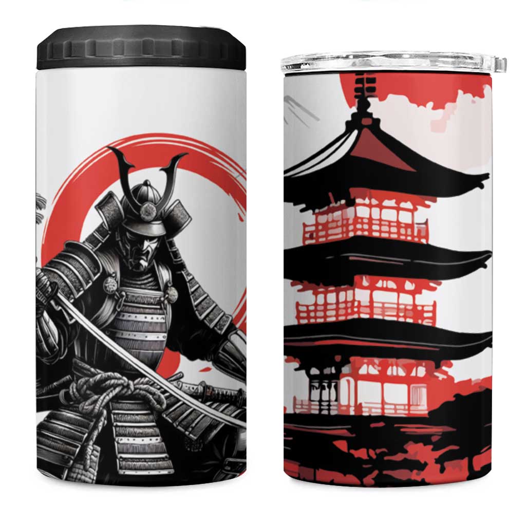 Japanese Samurai Warrior Enso 4 in 1 Can Cooler Tumbler Japan Pagoda Sakura Watercolor - Polynesian Pride