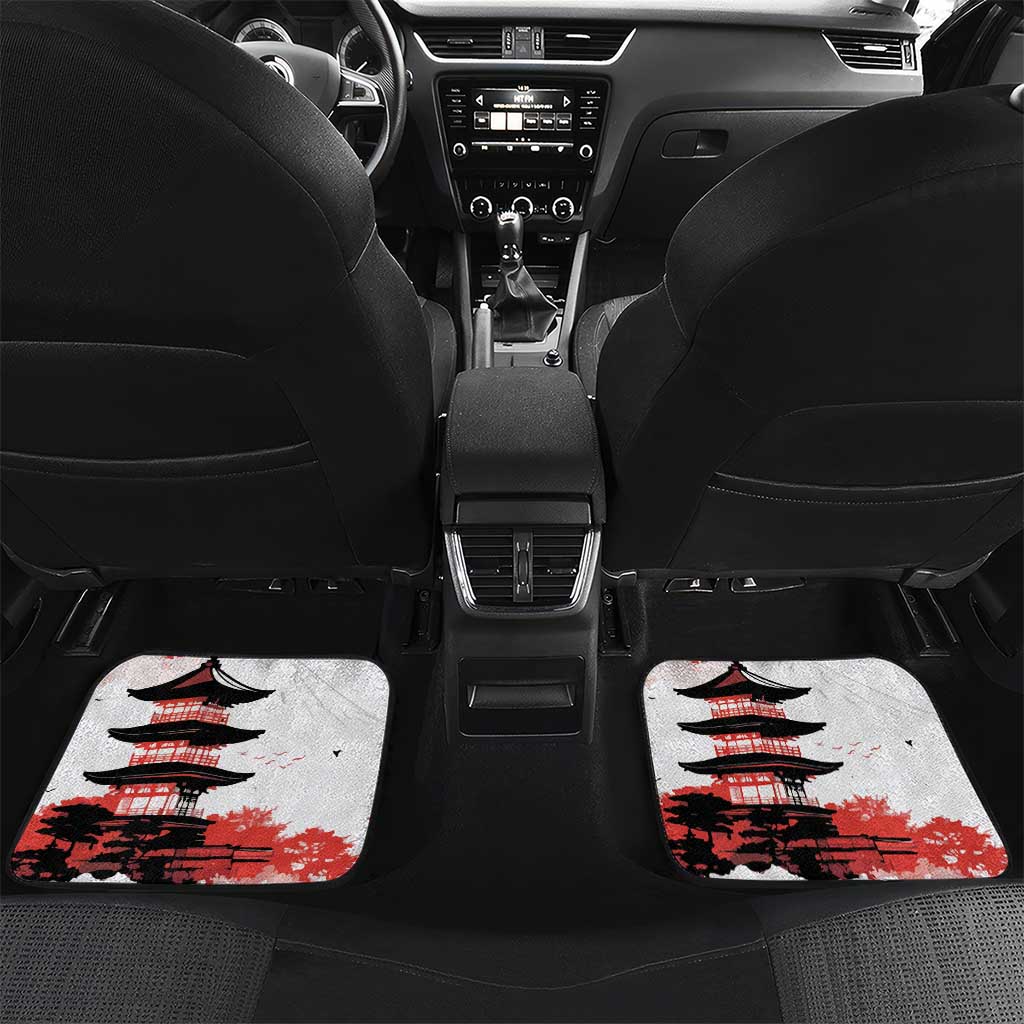 Japanese Samurai Warrior Enso Car Mats Japan Pagoda Sakura Watercolor LT14 Set 2pcs - Back White - Polynesian Pride