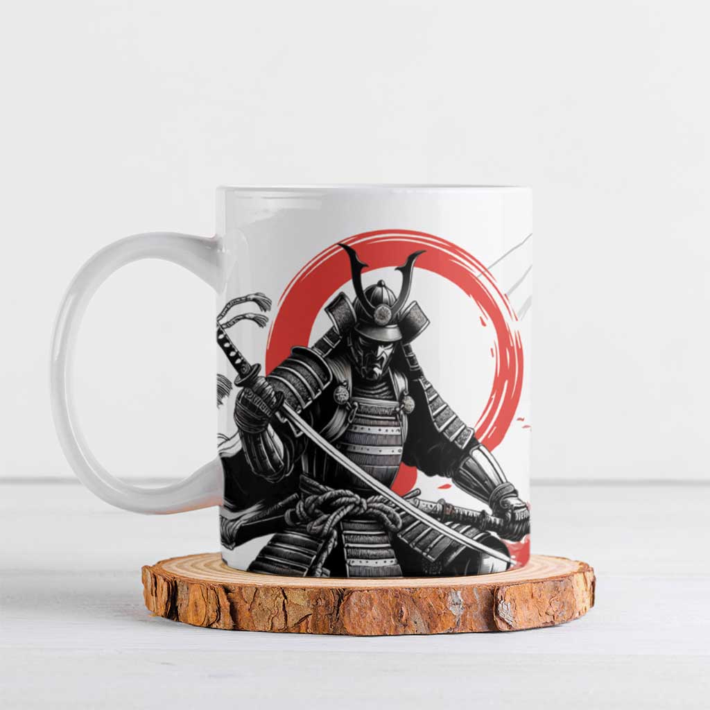 Japanese Samurai Warrior Enso Ceramic Mug Japan Pagoda Sakura Watercolor - Polynesian Pride