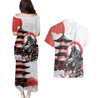 Japanese Samurai Warrior Enso Couples Matching Puletasi and Hawaiian Shirt Japan Pagoda Sakura Watercolor LT14 - Polynesian Pride