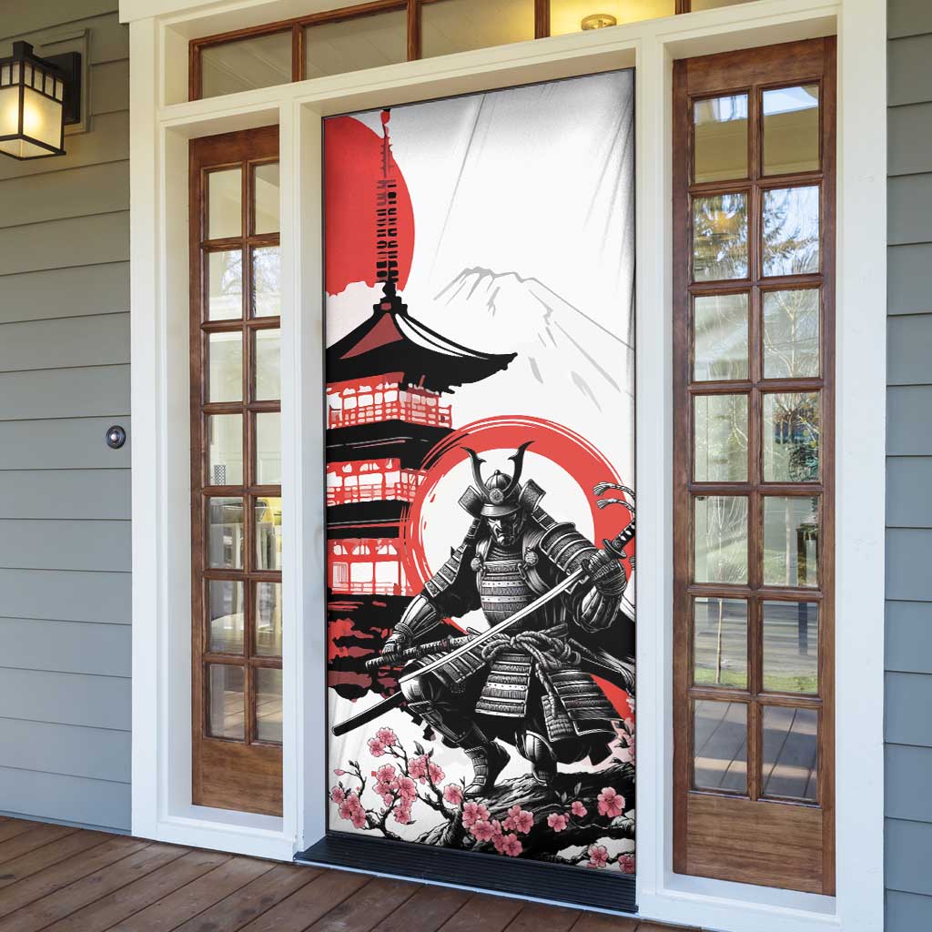 Japanese Samurai Warrior Enso Door Cover Japan Pagoda Sakura Watercolor - Polynesian Pride