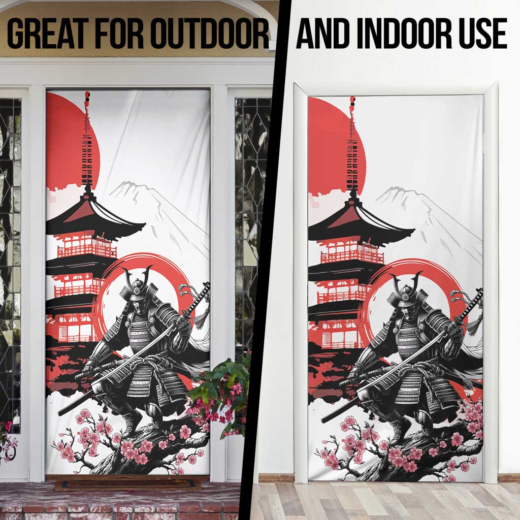 Japanese Samurai Warrior Enso Door Cover Japan Pagoda Sakura Watercolor - Polynesian Pride