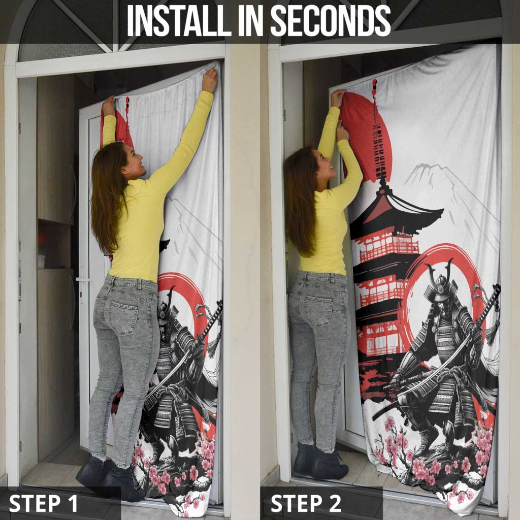 Japanese Samurai Warrior Enso Door Cover Japan Pagoda Sakura Watercolor - Polynesian Pride