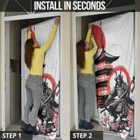 Japanese Samurai Warrior Enso Door Cover Japan Pagoda Sakura Watercolor - Polynesian Pride