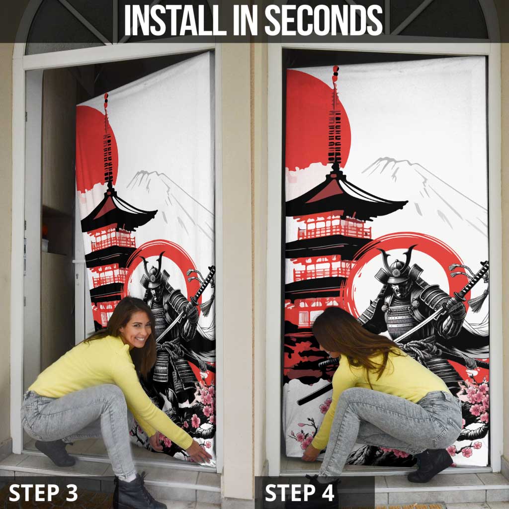 Japanese Samurai Warrior Enso Door Cover Japan Pagoda Sakura Watercolor - Polynesian Pride