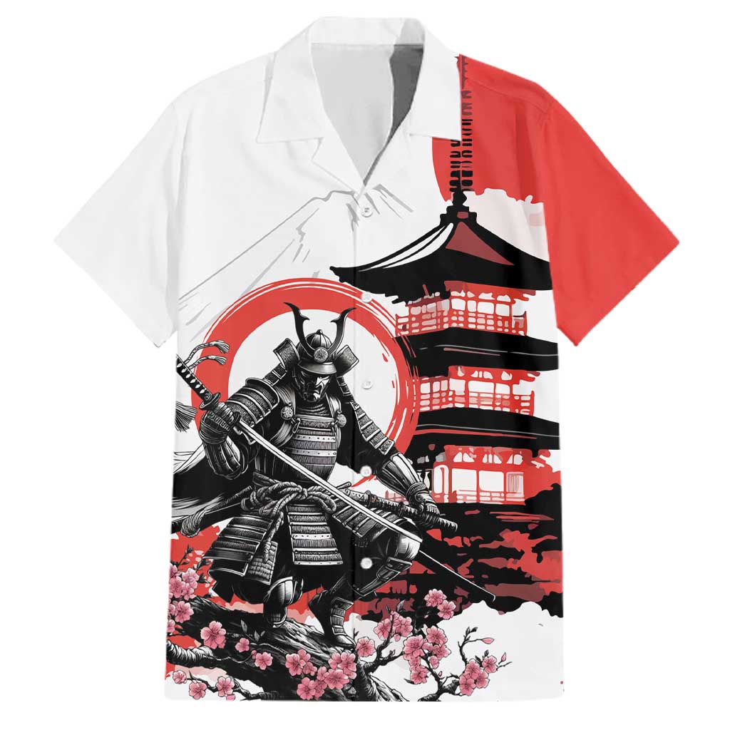 Japanese Samurai Warrior Enso Family Matching Short Sleeve Bodycon Dress and Hawaiian Shirt Japan Pagoda Sakura Watercolor LT14 Dad's Shirt - Short Sleeve White - Polynesian Pride