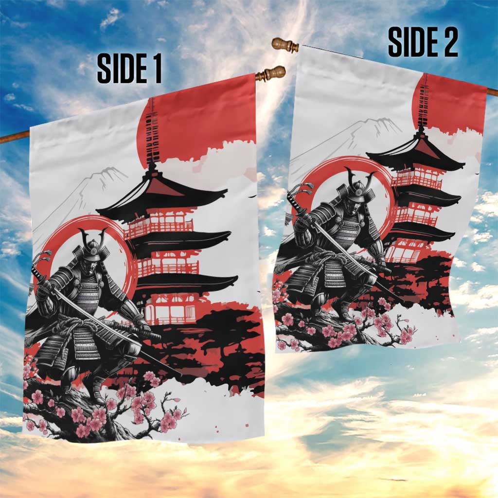 Japanese Samurai Warrior Enso Garden Flag Japan Pagoda Sakura Watercolor - Polynesian Pride