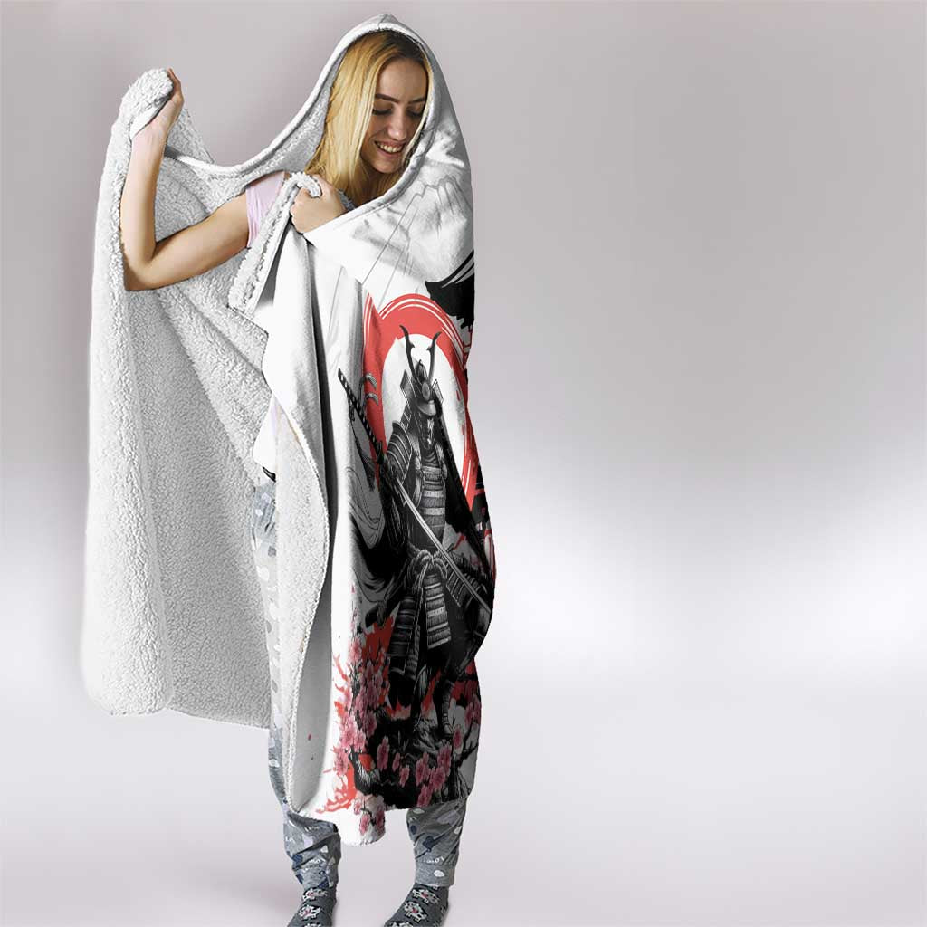 Japanese Samurai Warrior Enso Hooded Blanket Japan Pagoda Sakura Watercolor - Polynesian Pride