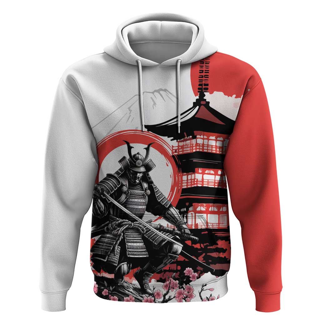 Japanese Samurai Warrior Enso Hoodie Japan Pagoda Sakura Watercolor - Polynesian Pride