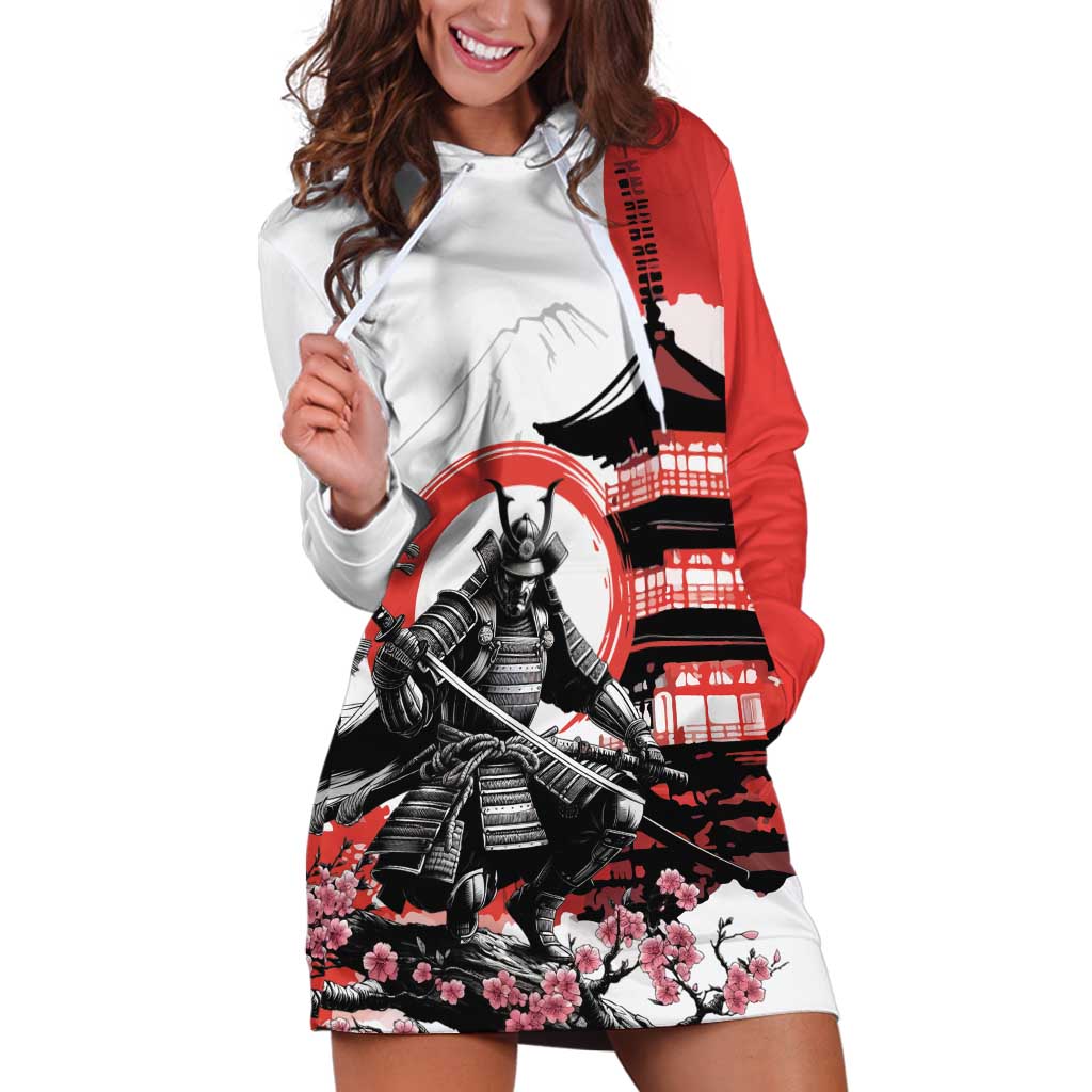 Japanese Samurai Warrior Enso Hoodie Dress Japan Pagoda Sakura Watercolor - Polynesian Pride