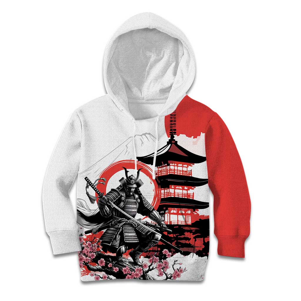 Japanese Samurai Warrior Enso Kid Hoodie Japan Pagoda Sakura Watercolor - Polynesian Pride