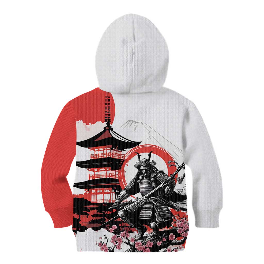 Japanese Samurai Warrior Enso Kid Hoodie Japan Pagoda Sakura Watercolor - Polynesian Pride