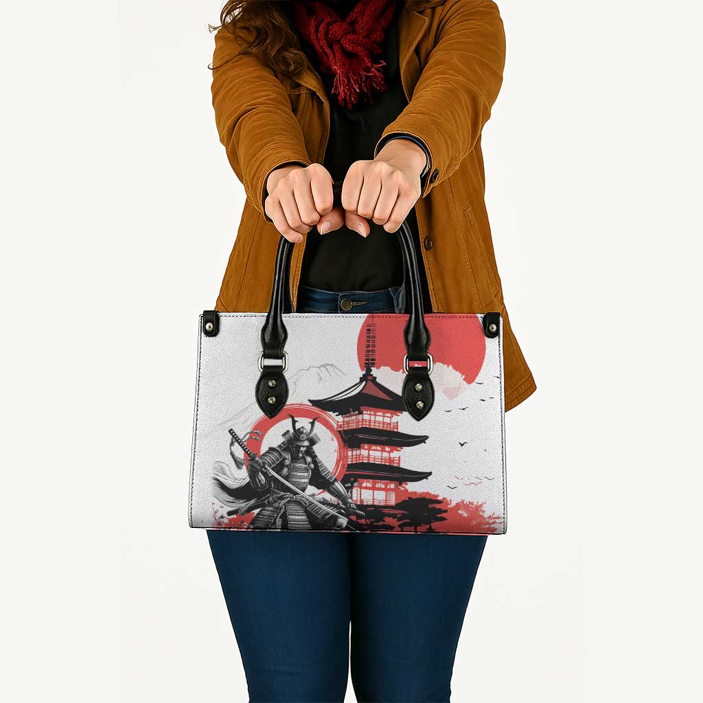 Japanese Samurai Warrior Enso Leather Bag Japan Pagoda Sakura Watercolor - Polynesian Pride