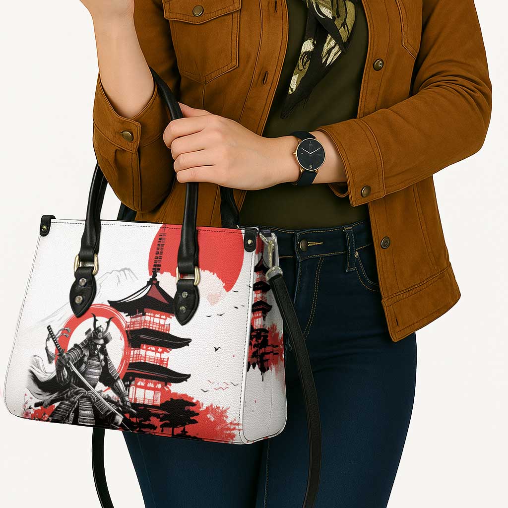 Japanese Samurai Warrior Enso Leather Bag Japan Pagoda Sakura Watercolor - Polynesian Pride