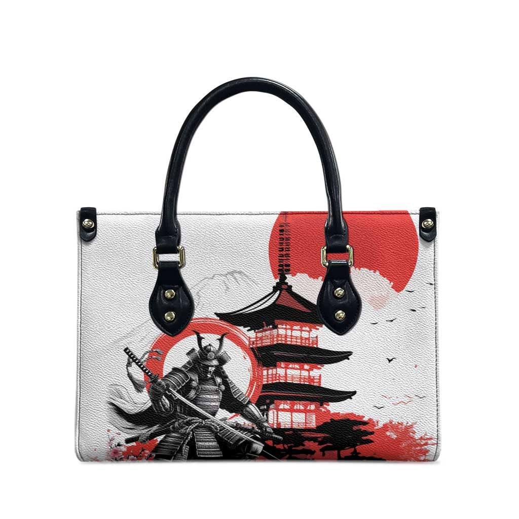 Japanese Samurai Warrior Enso Leather Bag Japan Pagoda Sakura Watercolor - Polynesian Pride
