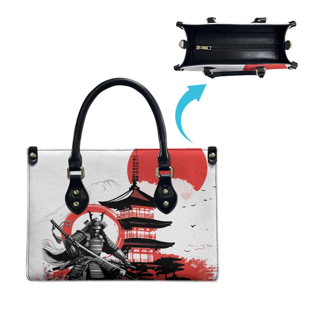 Japanese Samurai Warrior Enso Leather Bag Japan Pagoda Sakura Watercolor - Polynesian Pride