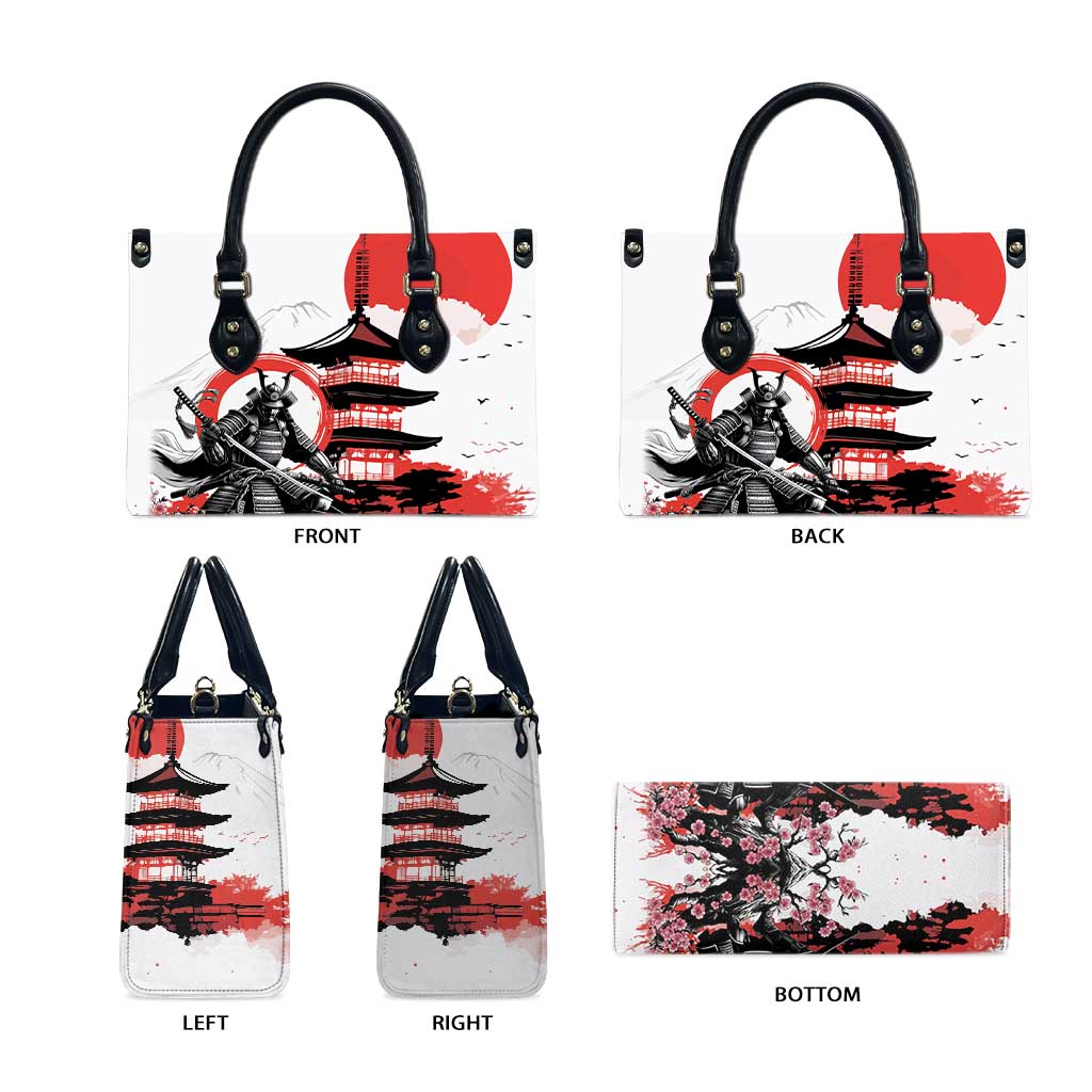 Japanese Samurai Warrior Enso Leather Bag Japan Pagoda Sakura Watercolor - Polynesian Pride
