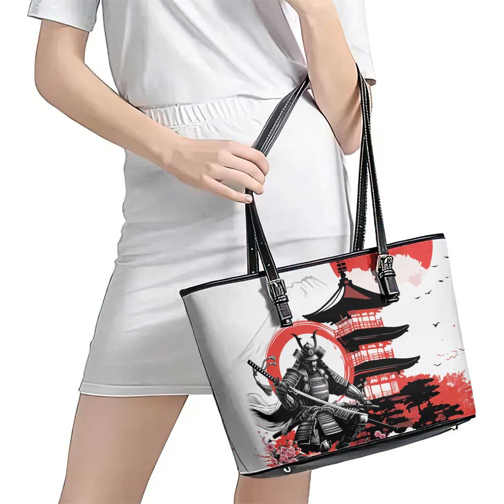 Japanese Samurai Warrior Enso Leather Tote Bag Japan Pagoda Sakura Watercolor - Polynesian Pride