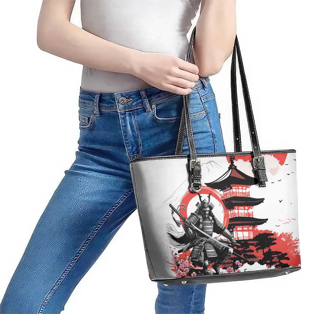 Japanese Samurai Warrior Enso Leather Tote Bag Japan Pagoda Sakura Watercolor - Polynesian Pride