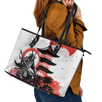 Japanese Samurai Warrior Enso Leather Tote Bag Japan Pagoda Sakura Watercolor - Polynesian Pride