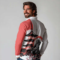 Japanese Samurai Warrior Enso Long Sleeve Polo Shirt Japan Pagoda Sakura Watercolor - Polynesian Pride